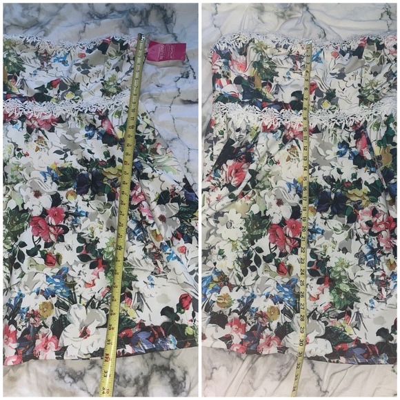 US 18 ASOS Curve (Paper dolls) Strapless Lace Trim Floral Dress - Picture 12 of 13